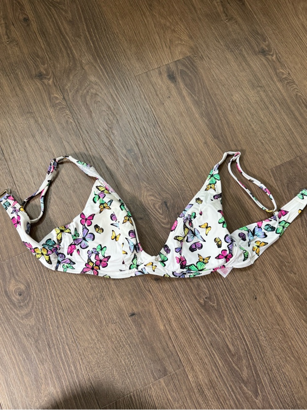 Xhilaration White Bikini Top with Multicolor Butterfly Print
